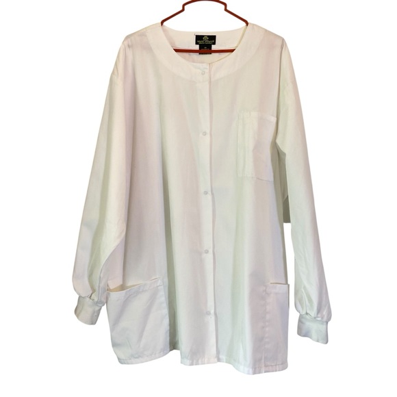 Natural Uniforms Plus size 2X Solid White Snap-Up Lab Uniform Scrub Jacket - Picture 1 of 6